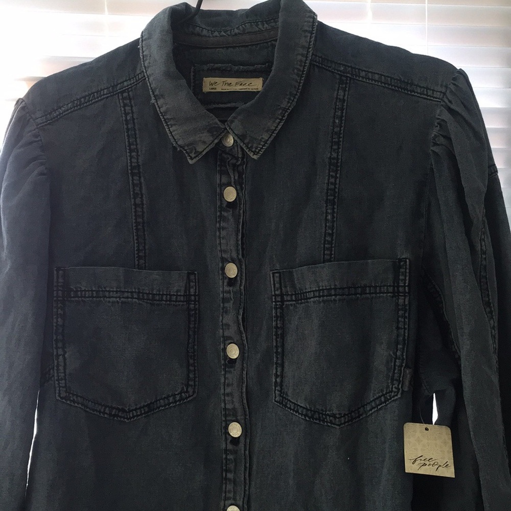 Free People peplum denim button down shirt size L